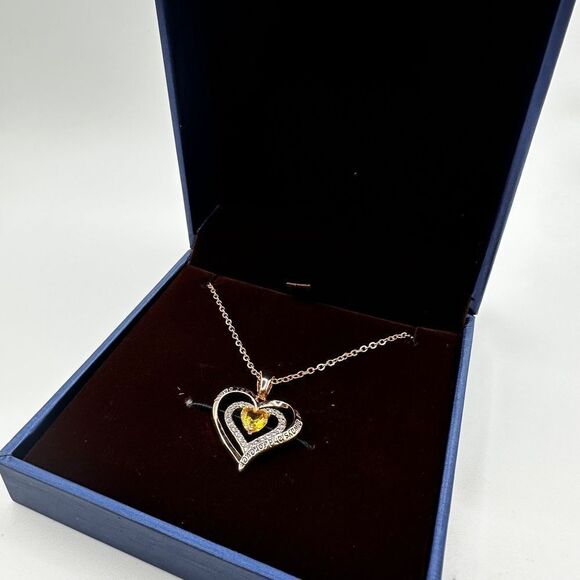 NIB Redbee 18kt GP, Rose gold over s925, Yellow CZ in heart necklace! - Picture 8 of 13